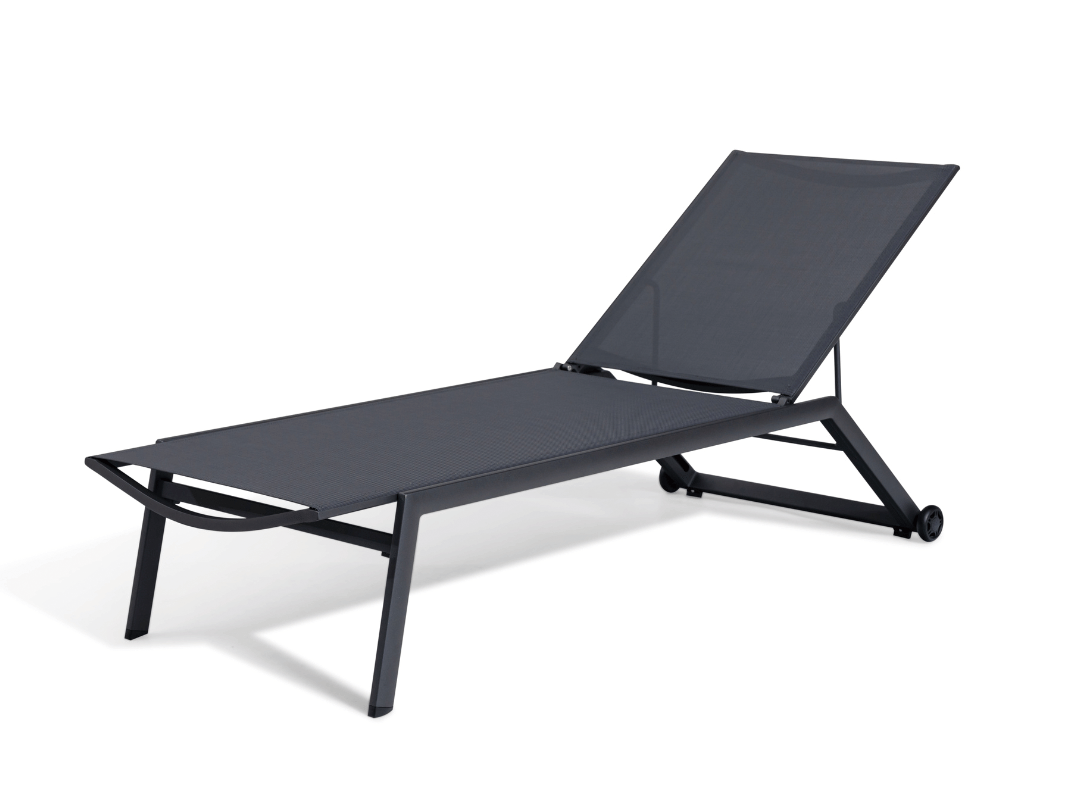 Bay Black Single Layer Sun Lounger With Wheels