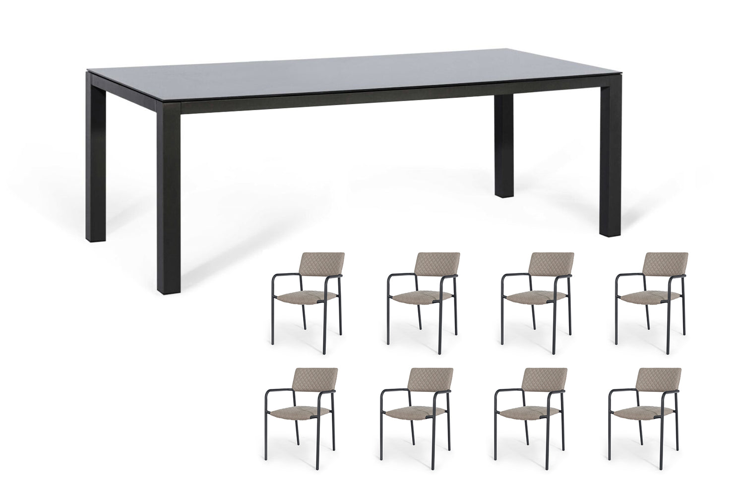 Aluminum 8-Seater Rectangular Dining Table With Ceramic Glass Top