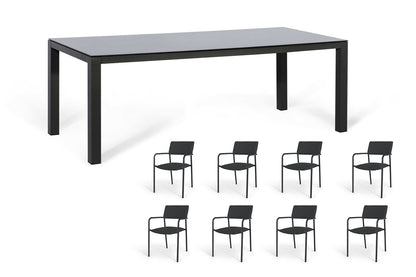 Aluminum 8-Seater Rectangular Dining Table With Ceramic Glass Top