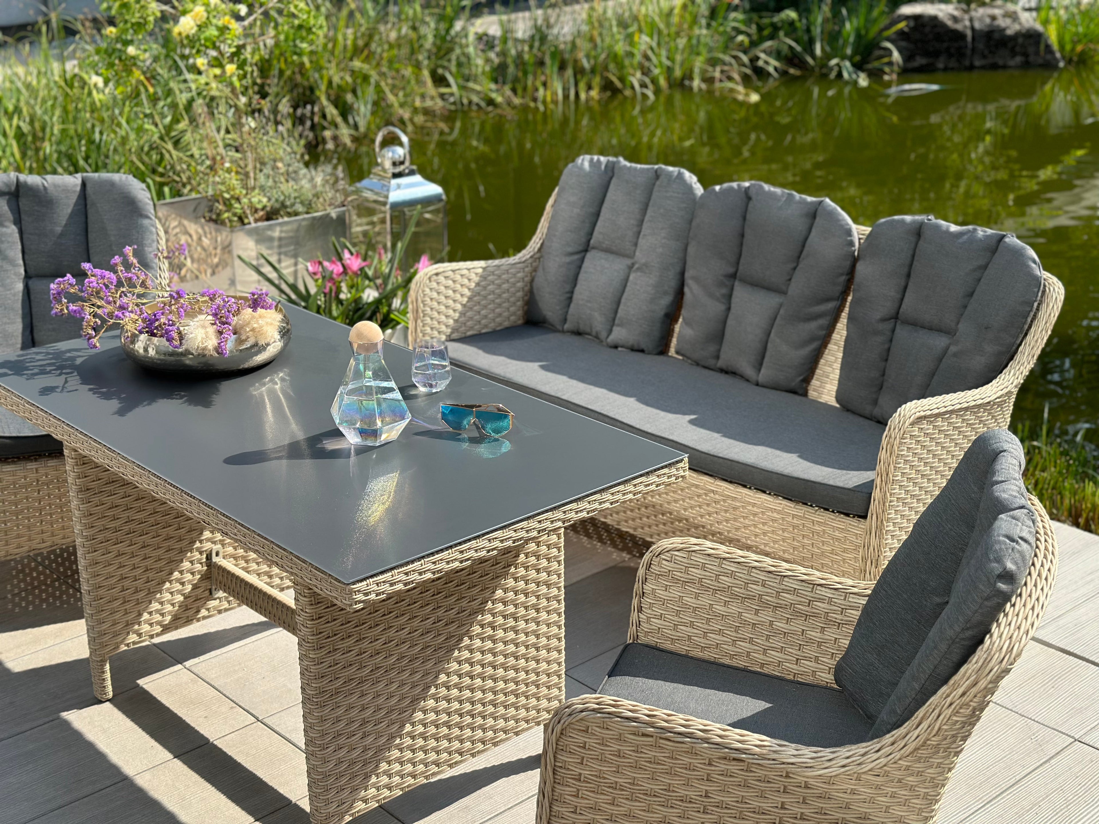 Rattan Garden Sofa 5-seater Set with Table