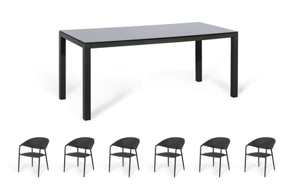 Aluminum 6-Seater Rectangular Dining Table With Ceramic Glass Top