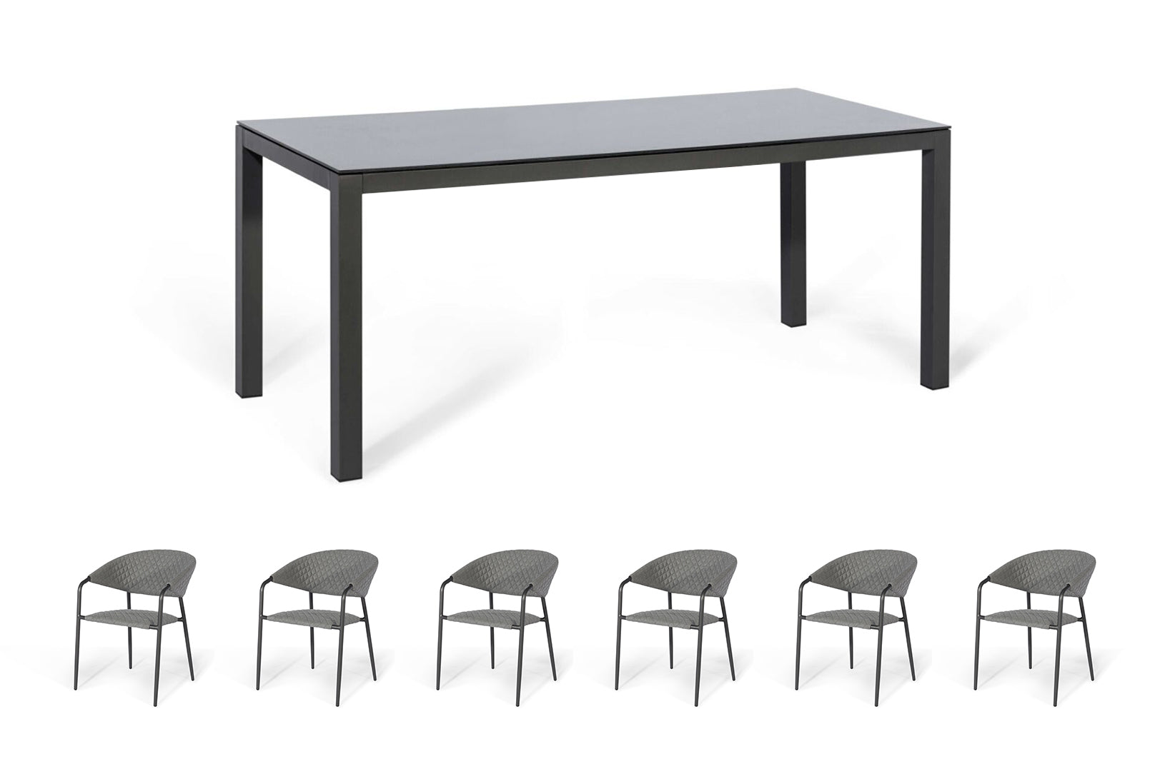 Aluminum 6-Seater Rectangular Dining Table With Ceramic Glass Top