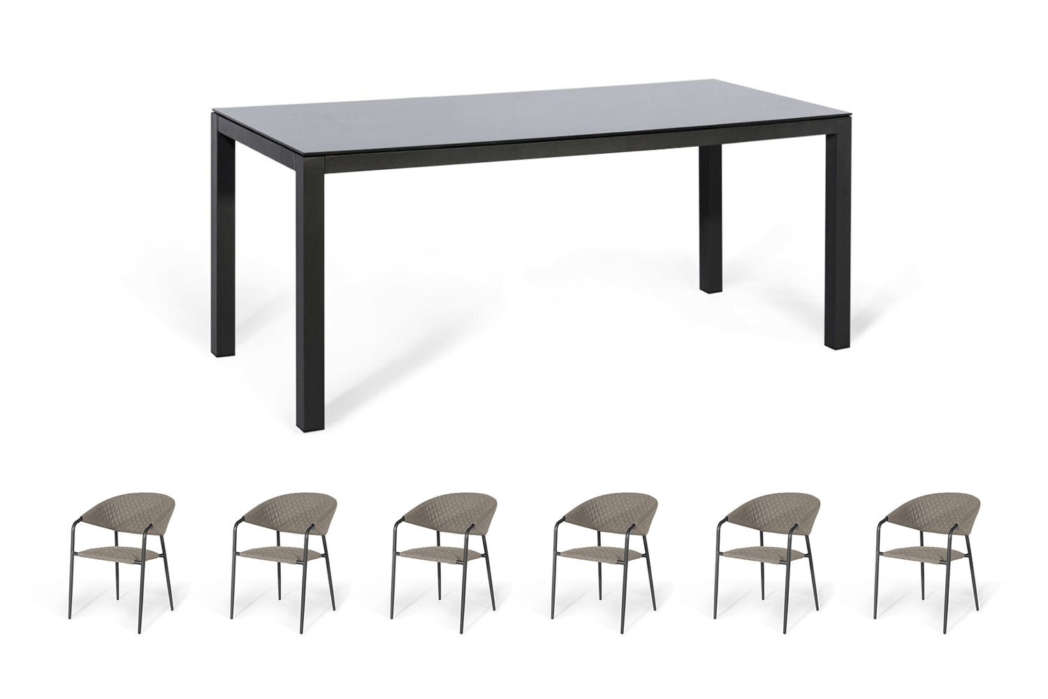 Aluminum 6-Seater Rectangular Dining Table With Ceramic Glass Top