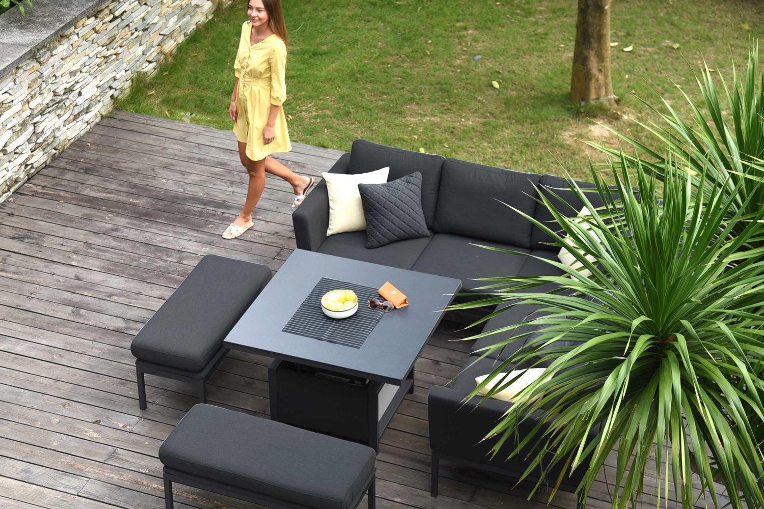  Pulse Outdoor Fabric  Rectangular Corner Dining Set - With Rising Table