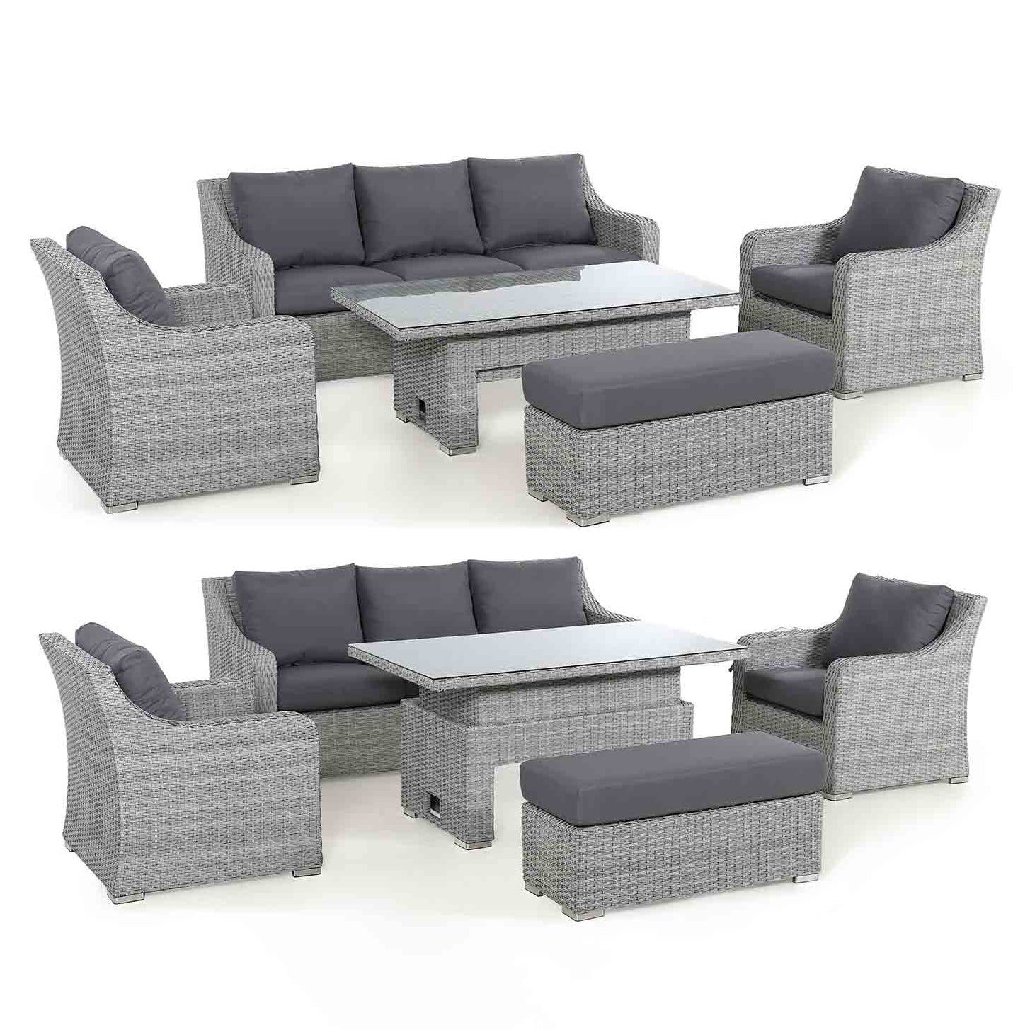 Ascot rattan 3-seater sofa set with height-adjustable table