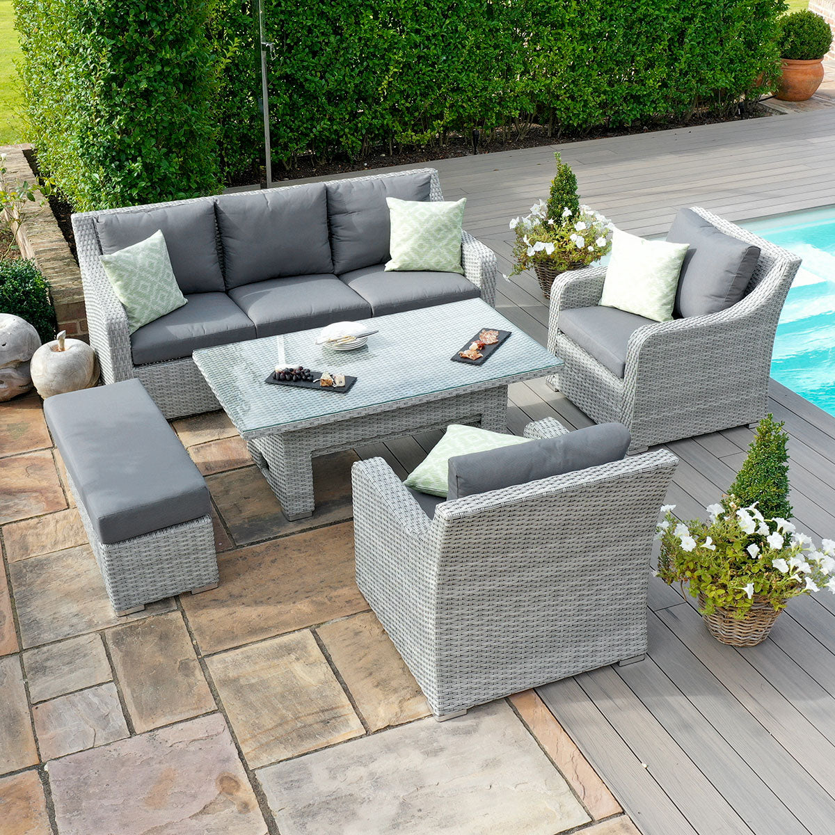 Ascot rattan 3-seater sofa set with height-adjustable table