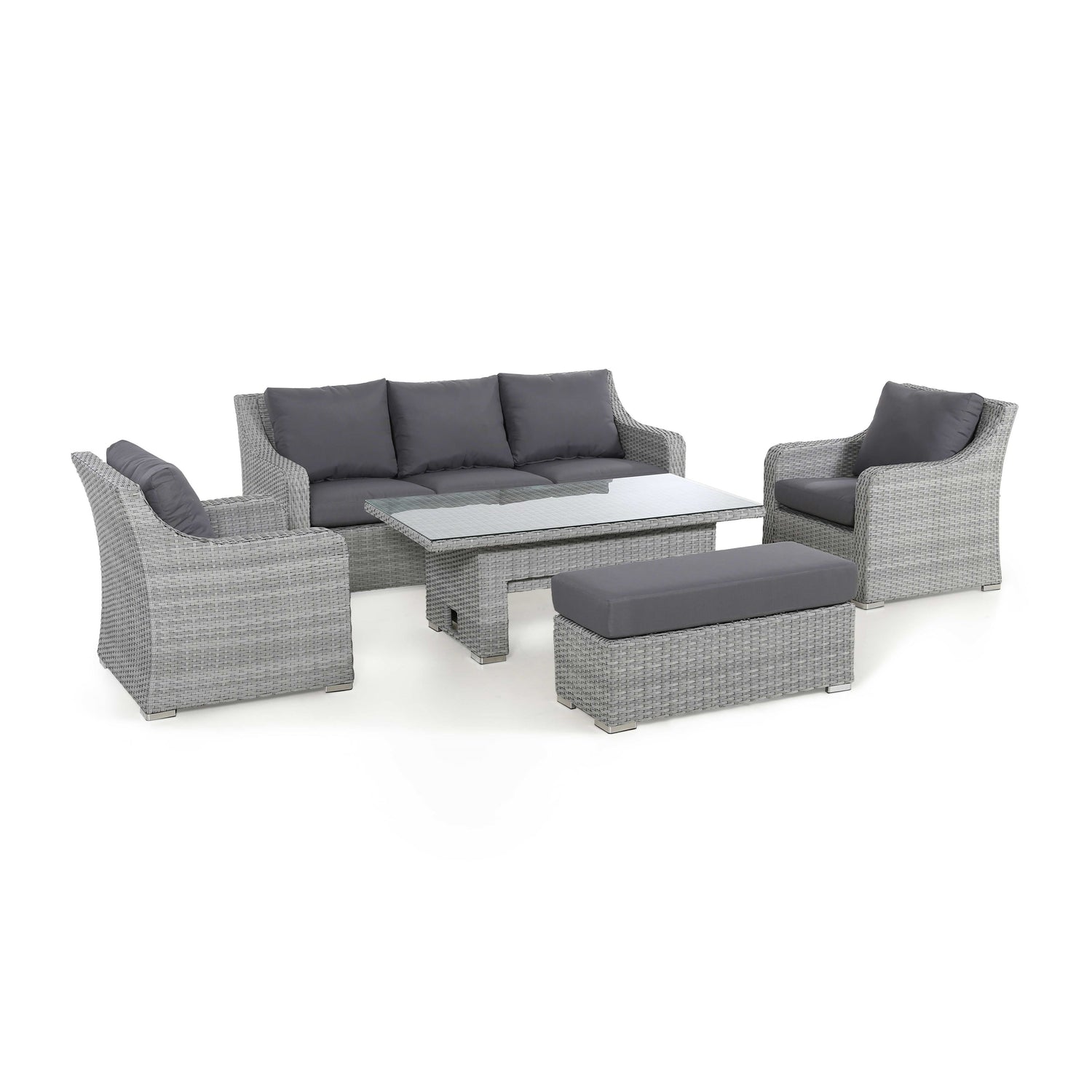 Ascot rattan 3-seater sofa set with height-adjustable table