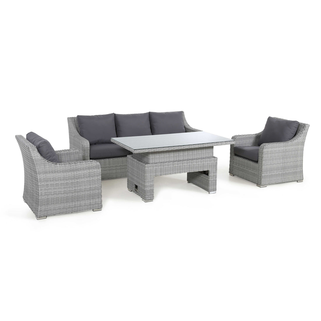 Ascot Rattan 3-Sitzer Sofa Set mit höhenverstellbarem Tisch