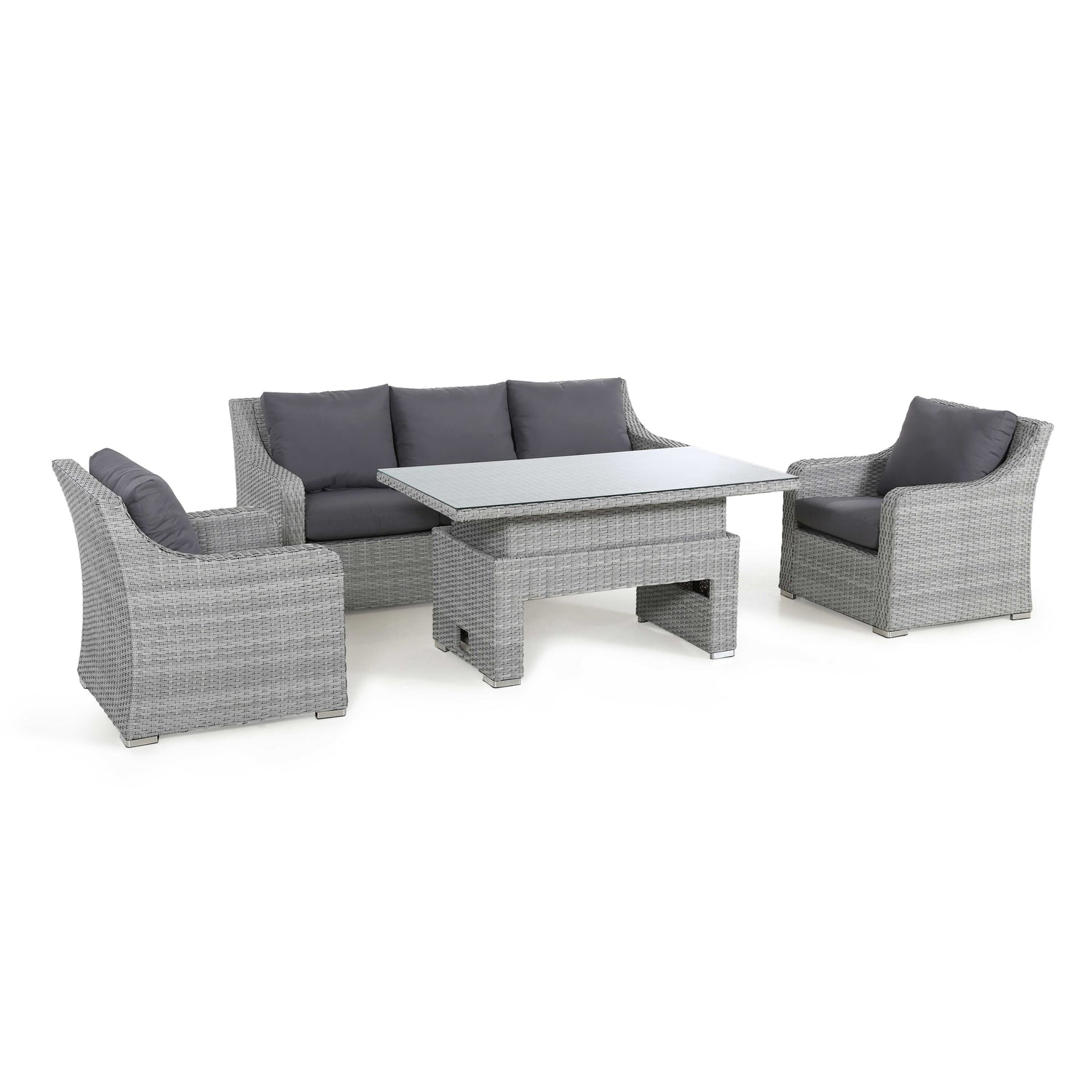 Ascot rattan 3-seater sofa set with height-adjustable table