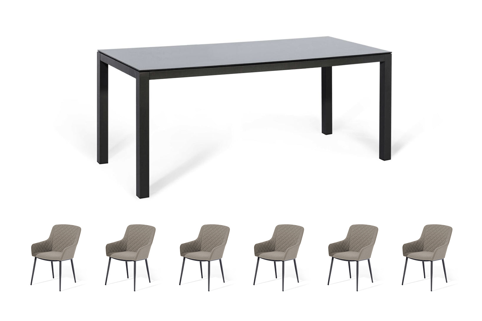 Aluminum 6-Seater Rectangular Dining Table With Ceramic Glass Top